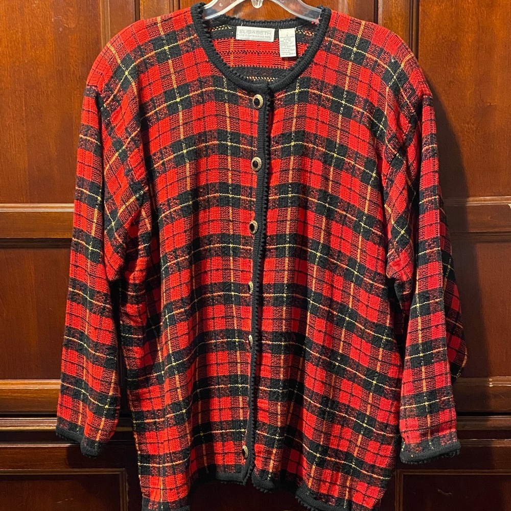 Liz Claiborne Red Plaid Button-Up vintage 3X Cardigan